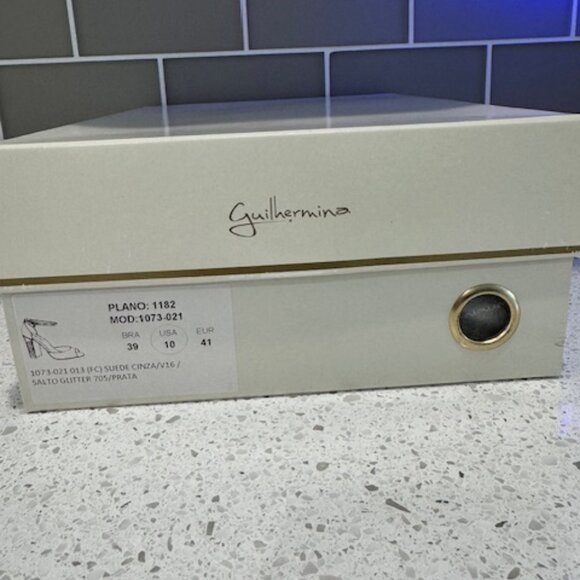 Guilhermina Grey Suede & Glitter Ankle-Strap Open-Toe Pumps in Size 41 - Picture 5 of 9